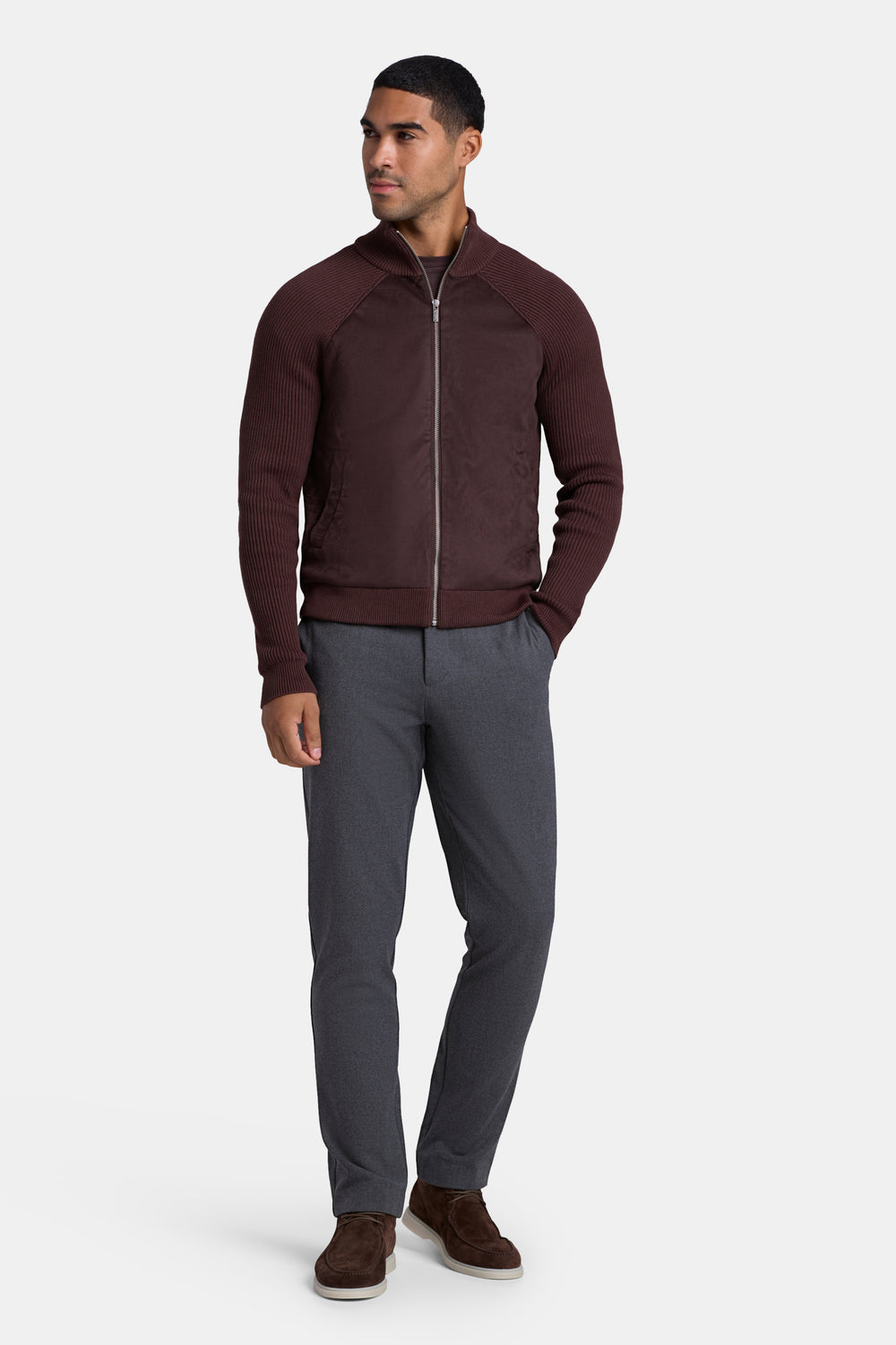 THE PIO FAUX SUEDE CARDIGAN