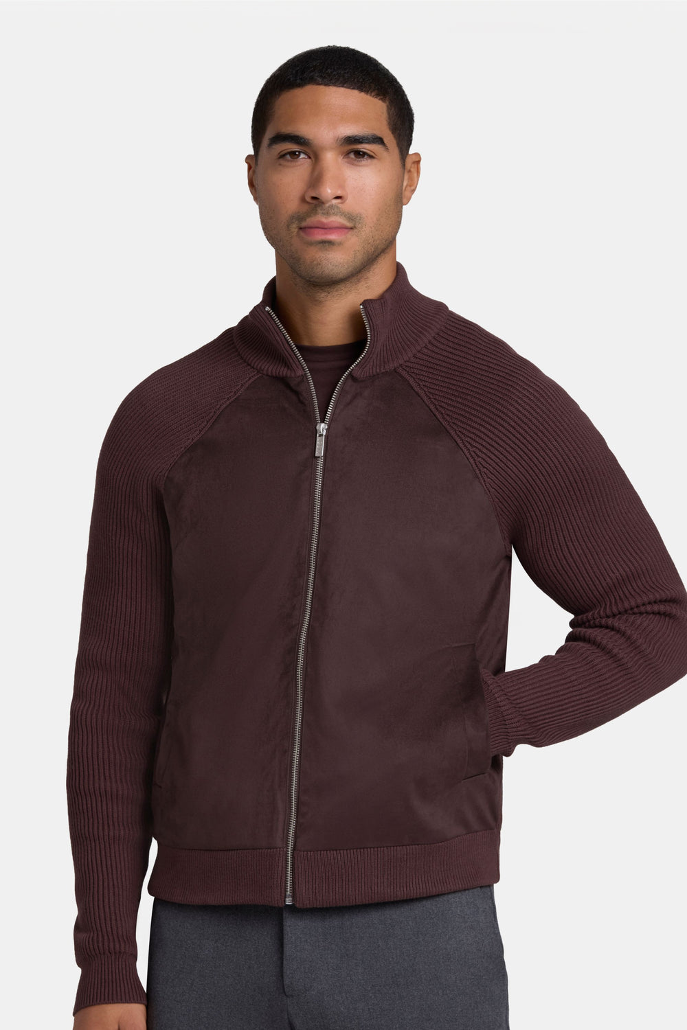 THE PIO FAUX SUEDE CARDIGAN