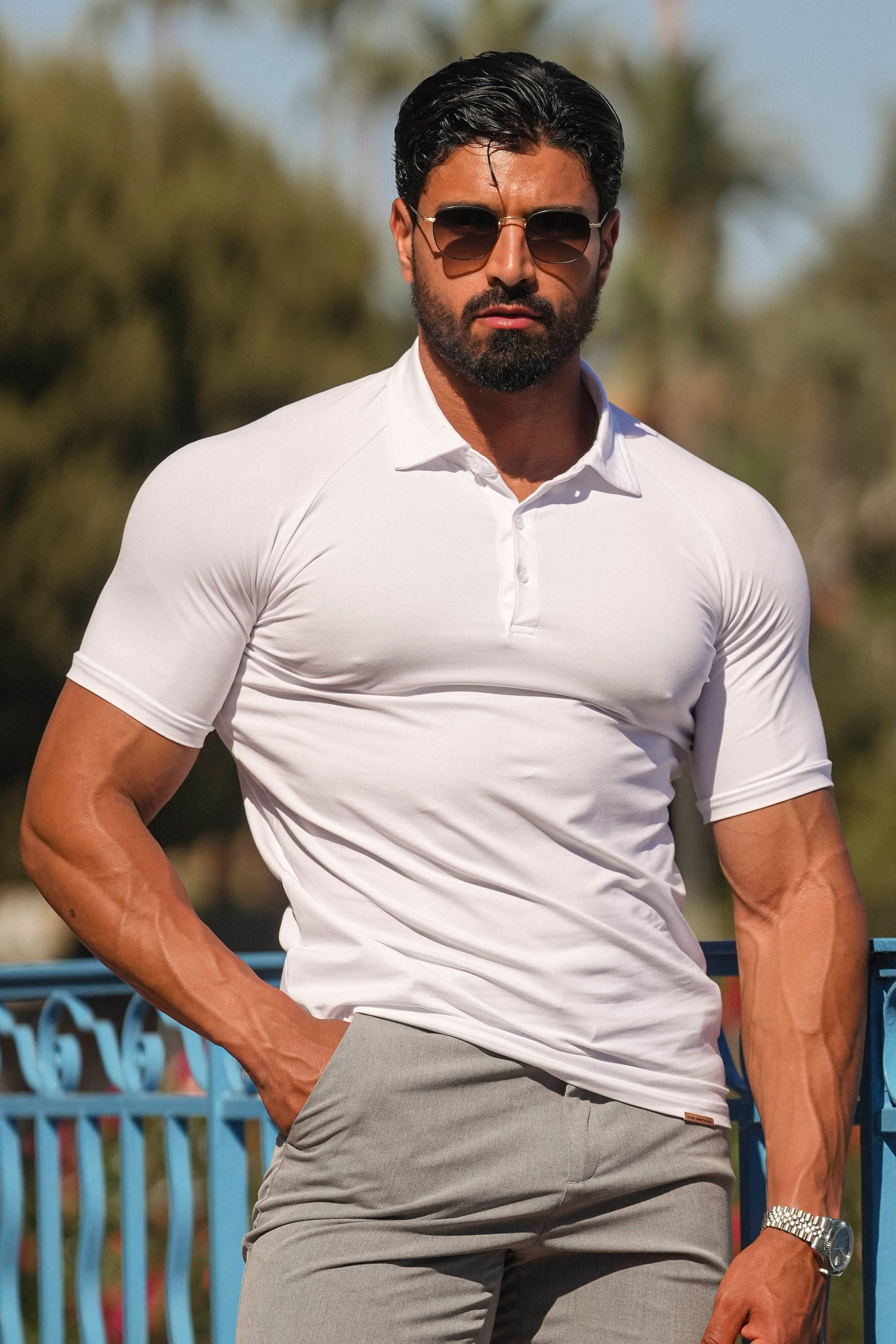 THE MUSCLE BUTTON POLO - BIANCO